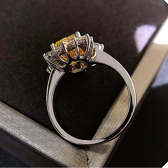 Sterling Silver Citrine Charm Cubic Zircon Ring - Picture 4 of 4
